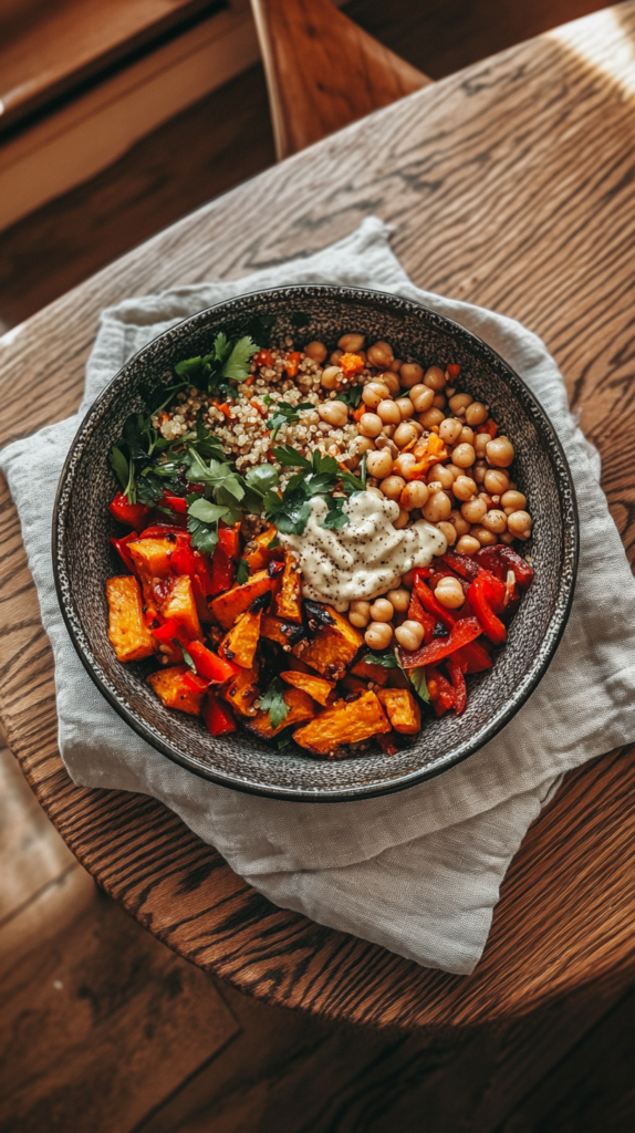 Vegane Buddha Bowl mit Quinoa, Süßkartoffel und Kichererbsen – Meal Prep