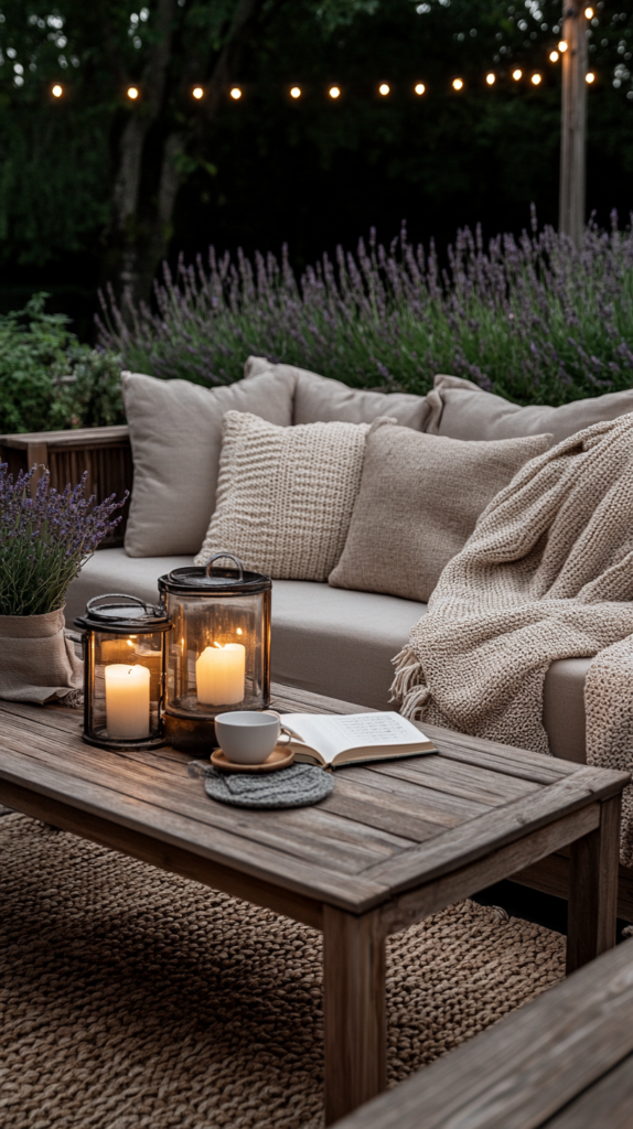 Gartenbank aus Holz mit Steinweg & Moos für natürliches Flair.