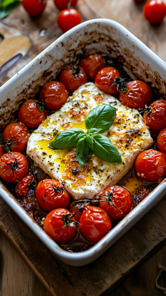 Mediterraner Auflauf mit Feta, Tomaten & Kräutern – einfach & köstlich.