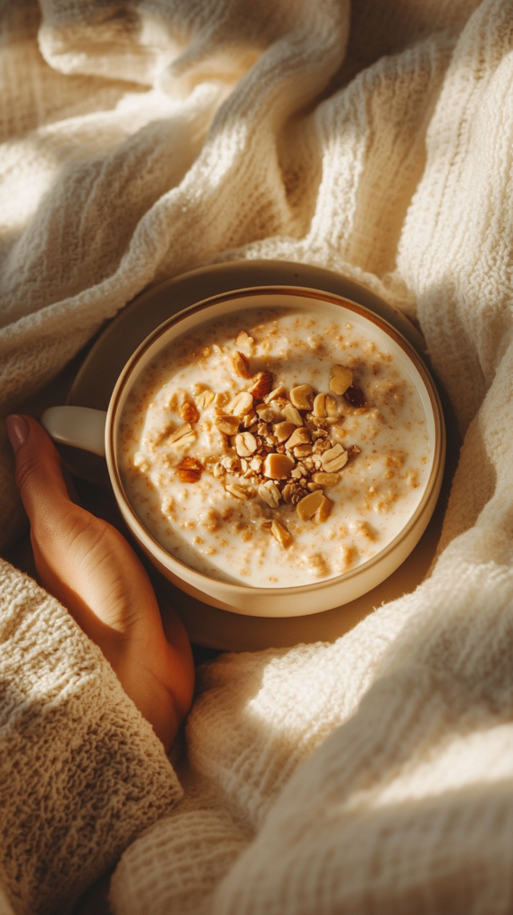 Proteinreiche Overnight-Oats mit Erdnussbutter & Nüssen im Glas.