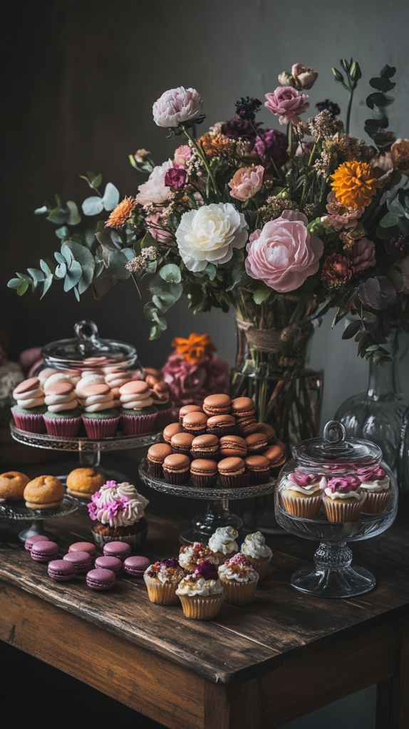 Mix aus Candybar & Mini-Desserts: Cupcakes, Macarons & Bonbons.