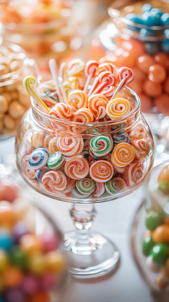 Nostalgie-Candybar mit Lollis, Ketten, Marshmallows & Jelly Beans.