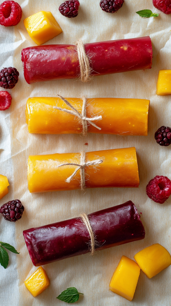 Fruchtleder aus pürierten Erdbeeren und Mango – fruchtig & ohne Zucker.