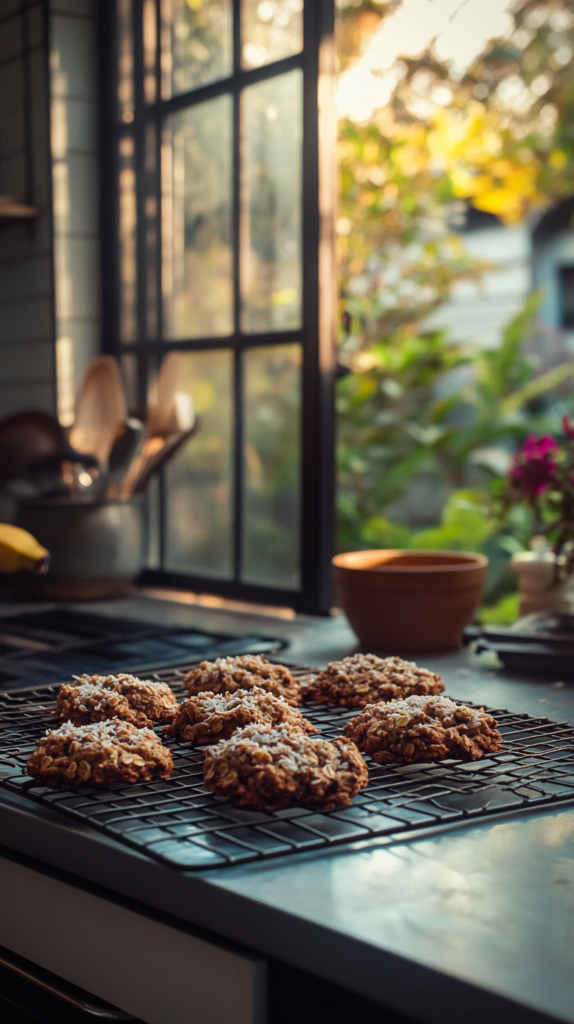 Haferkekse mit Banane & Kokos auf Abkühlgitter – ohne Zucker, super saftig.