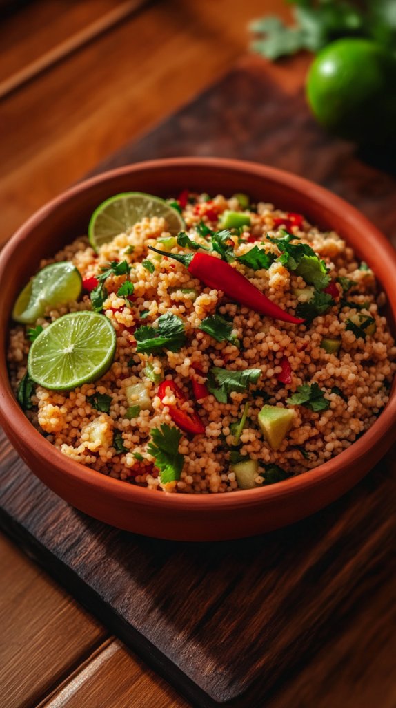 Scharfer Couscous-Salat mit Chili, Limette und frischem Koriander