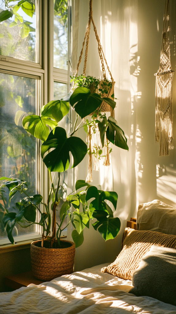 Studio-Wohnung mit Monstera als Raumtrenner – Pflanzen schaffen Struktur und Behaglichkeit.
