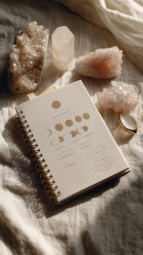 Journal-Seite mit Mondphasen-Illustration und Stimmungs-Tracker