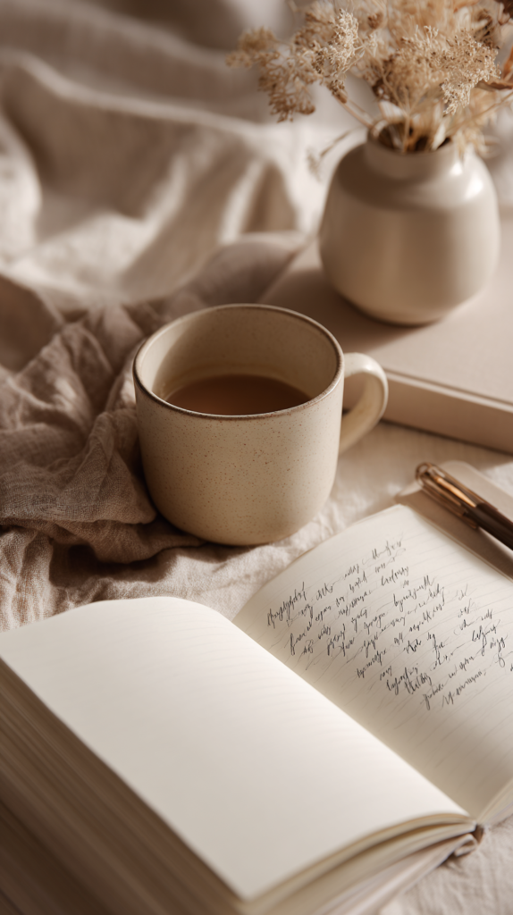 Journal-Seite mit handgeschriebenen Affirmationen in eleganter Schrift