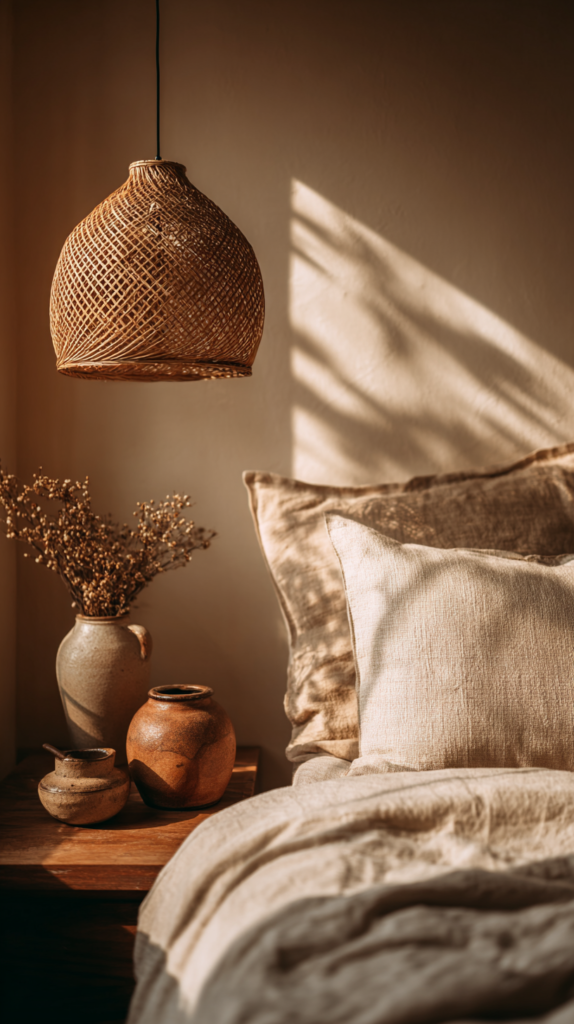  Wohnzimmer mit Sandbeige-Wänden und Naturtextilien