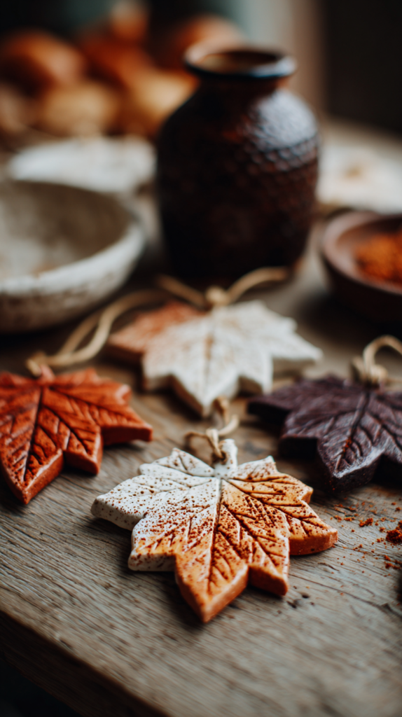 : Salzteig-Anhänger in Blattform, bunt bemalt