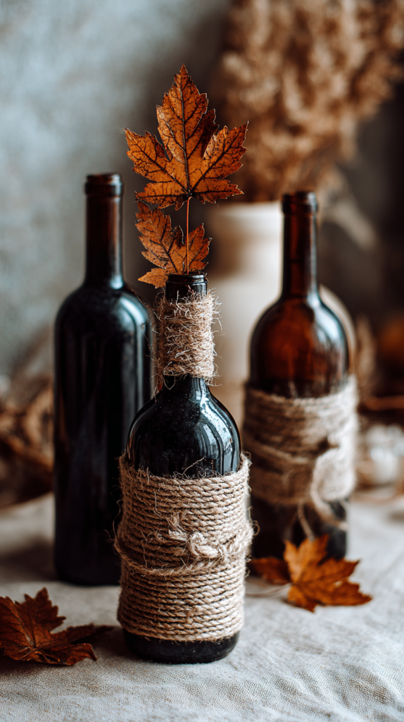 DIY-Weinflaschen als Herbstvase