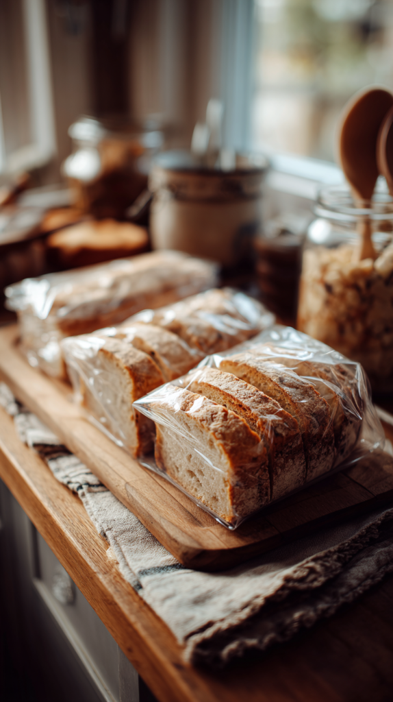 Selbstgebackenes Brot in Scheiben eingefroren