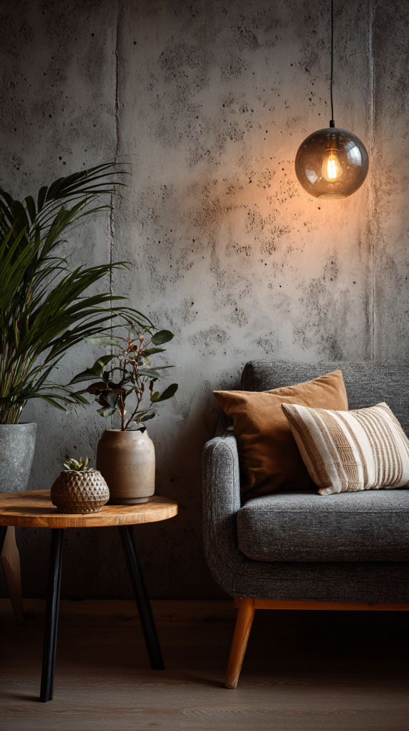 Industrial Wohnzimmer mit Metalllampen und Edison-Glühbirnen