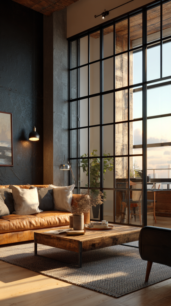  Wohnzimmerwand in Betonoptik im Industrial Design