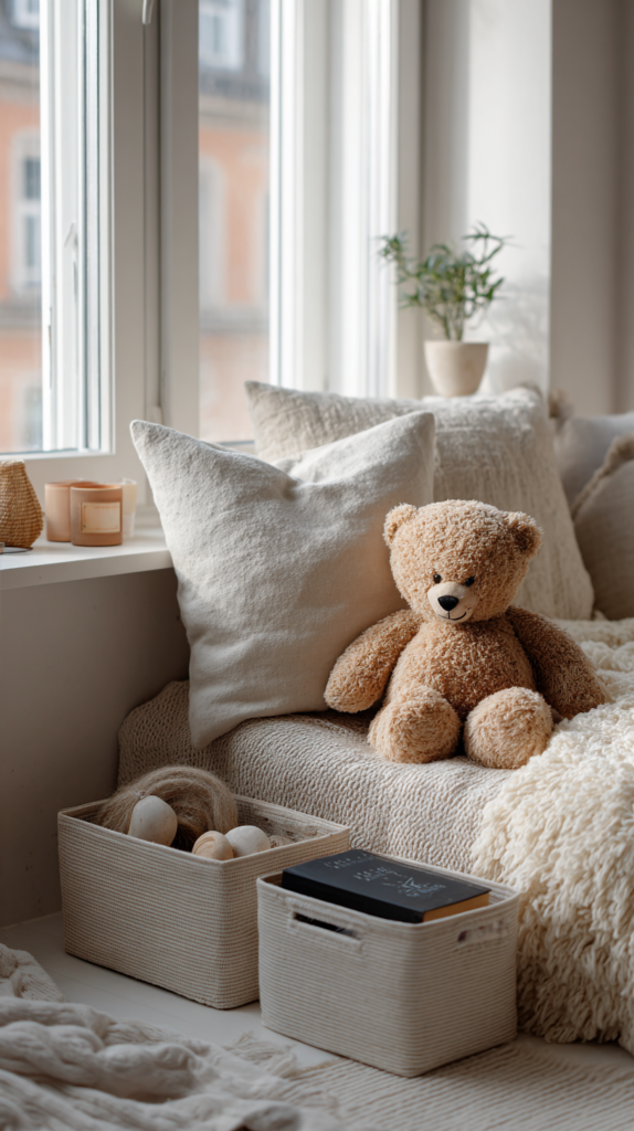 Kinderbett mit Unterbettboxen, gefüllt mit Spielsachen