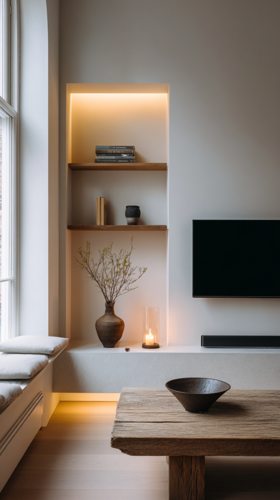 V in flacher Wandnische, bündig mit der Paneeloberfläche – minimalistisch.“