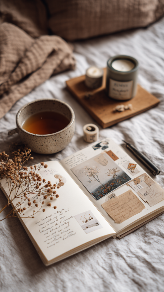 Bunt gestaltetes Journal mit Washi-Tape und Collagen