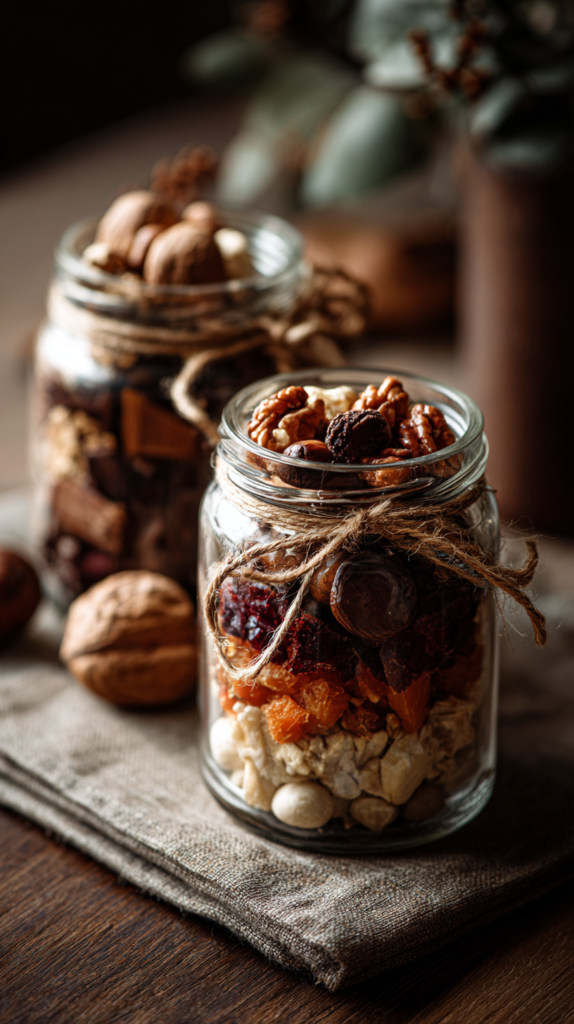 Glas mit Nüssen & Trockenfrüchten, dekoriert
