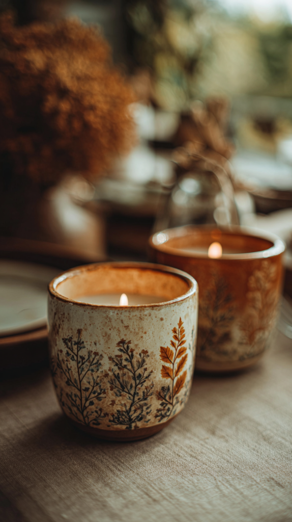 Handbemalte Kerzen mit Blättermotiven