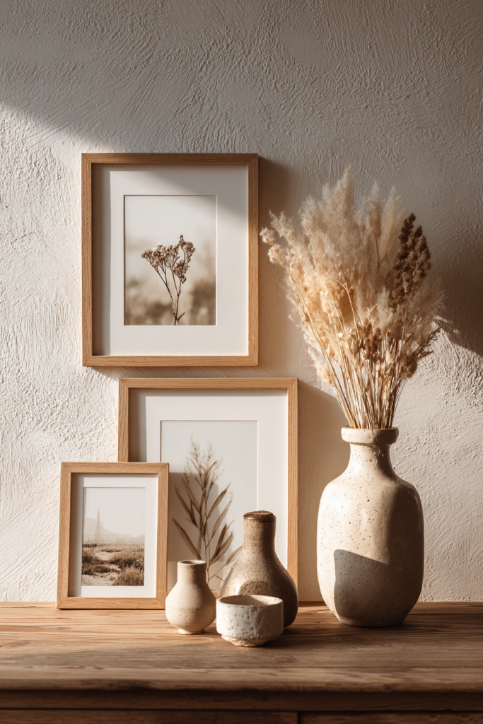 Eine Wand, die nach Winteratelier aussieht – minimal, warm, natürlich.